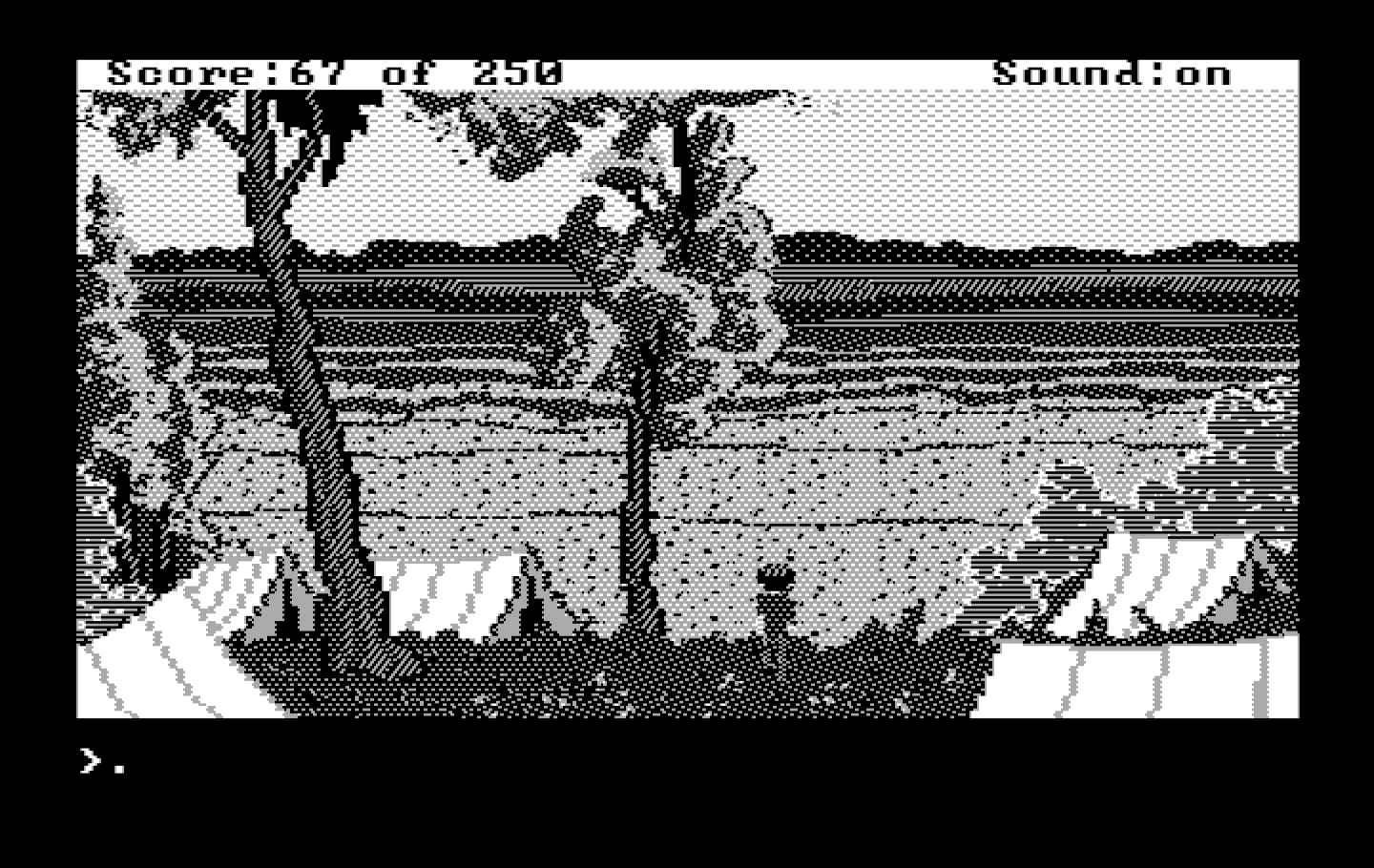 Gold Rush! IBM PC/Compatibles Screenshot: Watch the grass so you know when the weather is ok to begin travelling again.