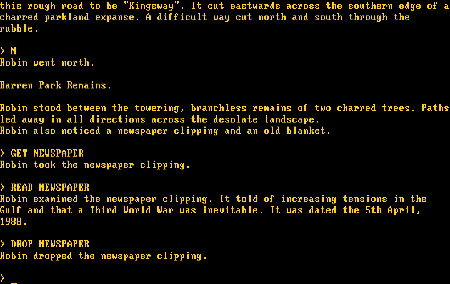 Mindfighter IBM PC/Compatibles Screenshot: Reading a newspaper clipping provides some background.