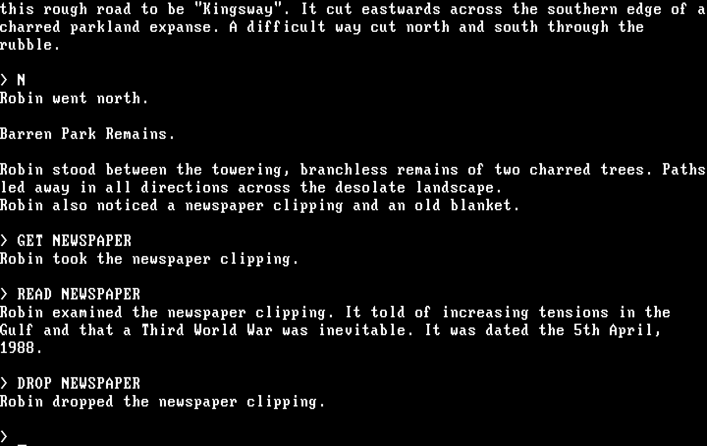 Mindfighter IBM PC/Compatibles Screenshot: Reading a newspaper clipping provides some background.