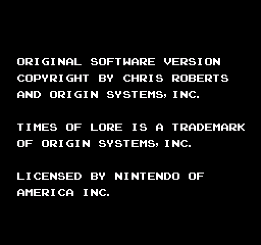 Times of Lore NES / Famicom Screenshot: Copyright screen.