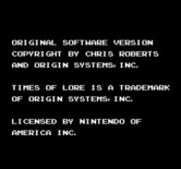 Times of Lore for NES / Famicom - Copyright screen.