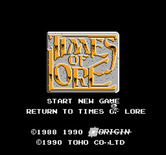 Times of Lore for NES / Famicom - Title screen and main menu.