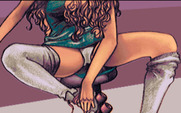 Teenage Queen for Amiga - My opponent takes off her rollerskates.