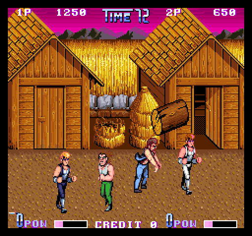 Double Dragon II: The Revenge Arcade Screenshot: Don't get hit by the thrown objects...