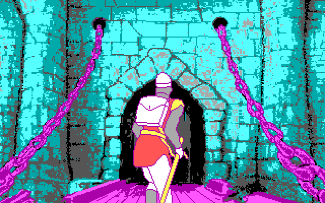 Dragon's Lair IBM PC/Compatibles Screenshot: Game start; walking towards the castle...