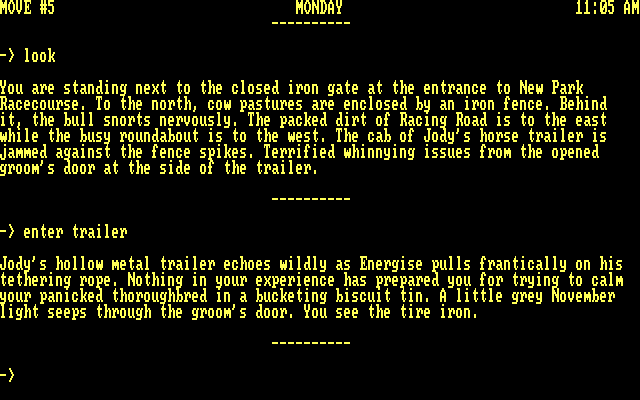High $take$ IBM PC/Compatibles Screenshot: Exploring a trailer.