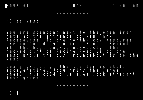 High $take$ Apple II Screenshot: Managed to survive the opening scenario...