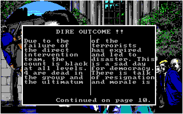 Hostage: Rescue Mission IBM PC/Compatibles Screenshot: The newspapers report on your failed mission.