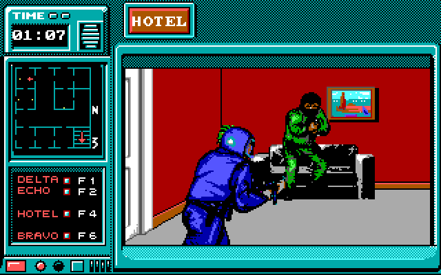 Hostage: Rescue Mission IBM PC/Compatibles Screenshot: Terrorist spotted; don't get shot!