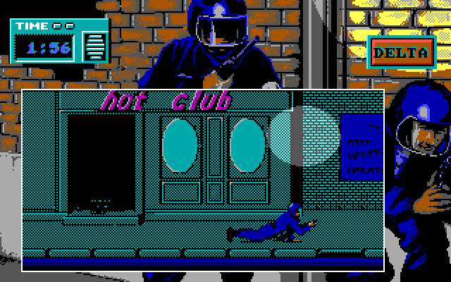 Hostage: Rescue Mission IBM PC/Compatibles Screenshot: Crawl along the ground to sneak underneath the search lights.