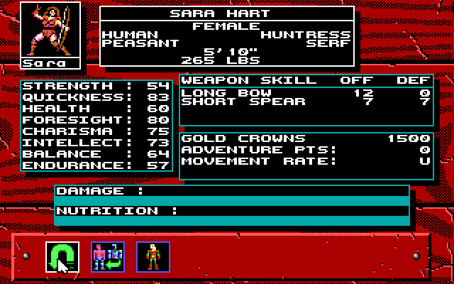 Knights of Legend IBM PC/Compatibles Screenshot: Some player stats.