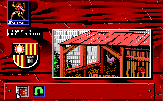 Knights of Legend IBM PC/Compatibles Screenshot: Stopping by the stables.