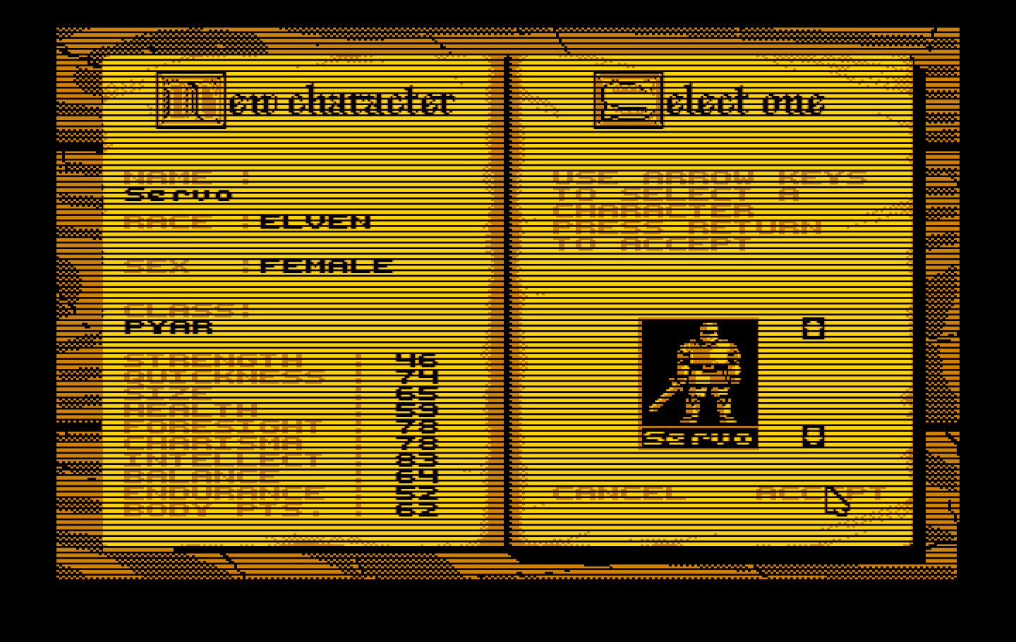 Knights of Legend IBM PC/Compatibles Screenshot: Character creation.