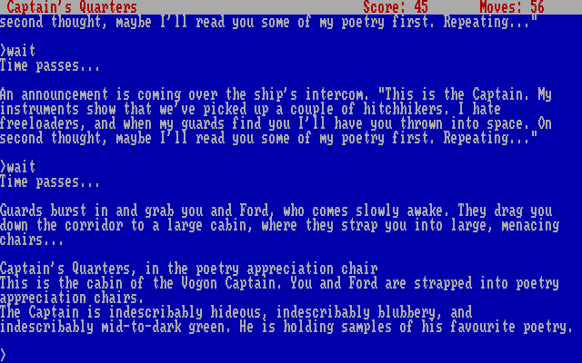 Hitchhiker's Guide to the Galaxy, The IBM PC/Compatibles Screenshot: Time for some Vogon poetry.