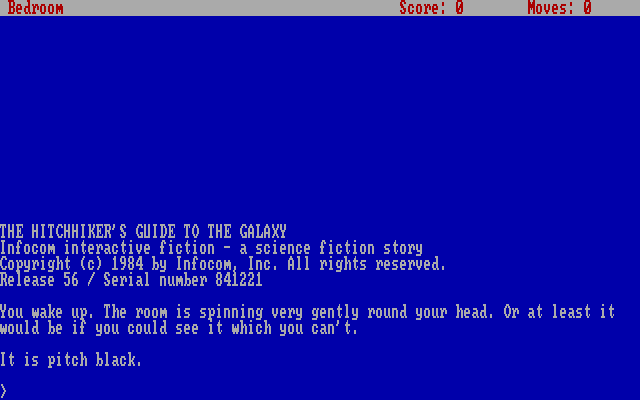 Hitchhiker's Guide to the Galaxy, The IBM PC/Compatibles Screenshot: Starting screen.