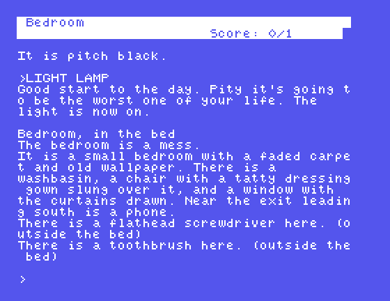 Hitchhiker's Guide to the Galaxy, The Tatung Einstein Screenshot: Beginning the day in bed...