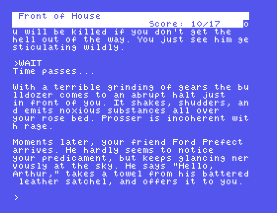Hitchhiker's Guide to the Galaxy, The Tatung Einstein Screenshot: Ford Prefect has arrived just as someone is trying to knock down my house...
