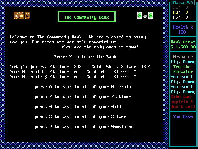 MinerVGA IBM PC/Compatibles Screenshot: The community bank.