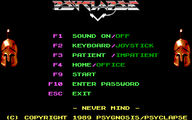 Never Mind IBM PC/Compatibles Screenshot: The main menu.