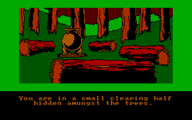 Hobbit, The IBM PC/Compatibles Screenshot: A clearing hidden amongst the trees!