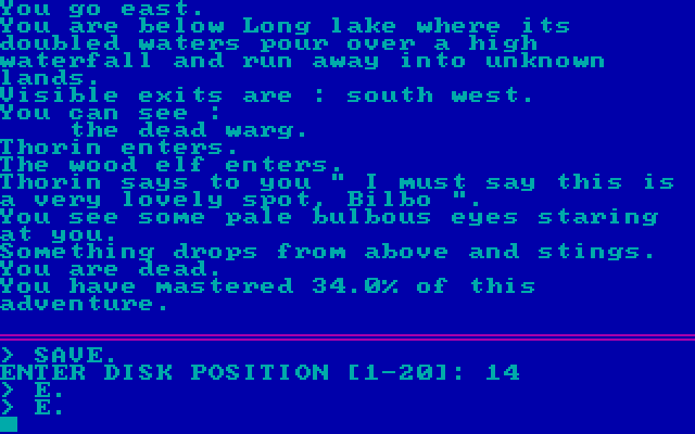Hobbit, The IBM PC/Compatibles Screenshot: I'm dead! I'll need to restore and try again...