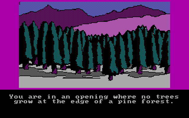 Hobbit, The IBM PC/Compatibles Screenshot: The edge of a pine forest...