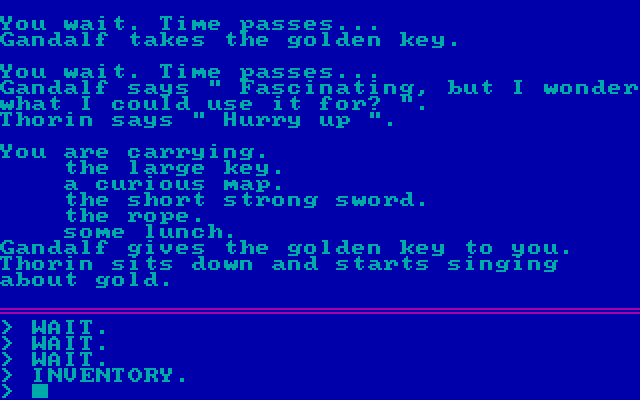 Hobbit, The IBM PC/Compatibles Screenshot: Waiting around; what should I do next?