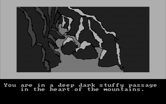 Hobbit, The IBM PC/Compatibles Screenshot: Entering a deep, dark, stuffy passage...