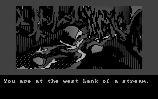 Hobbit, The IBM PC/Compatibles Screenshot: At the west bank of a stream...