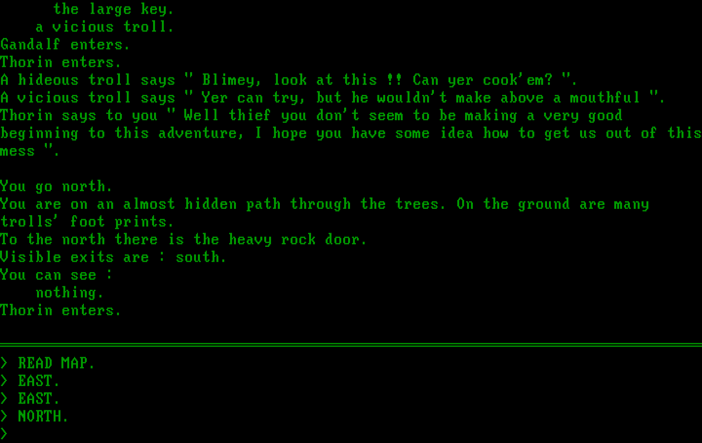 Hobbit, The IBM PC/Compatibles Screenshot: Reading an interesting map...and then onward!