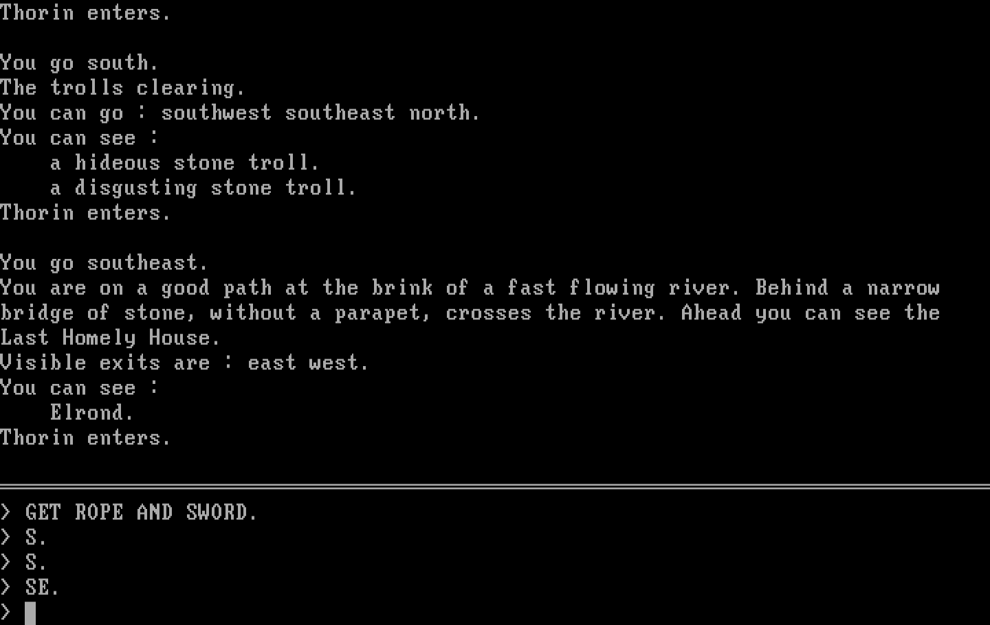 Hobbit, The IBM PC/Compatibles Screenshot: I now have a rope and a sword...