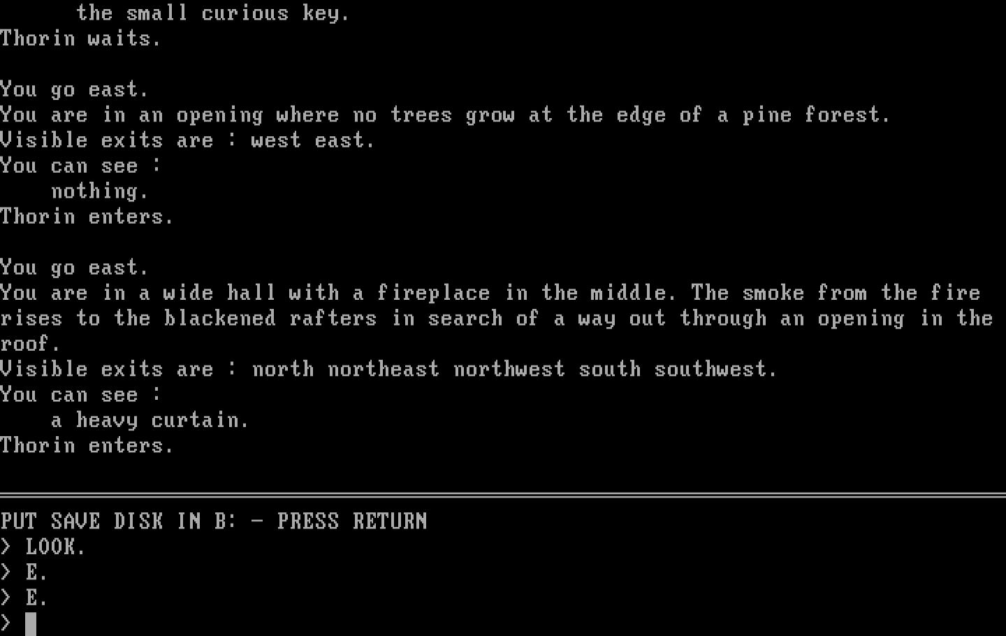 Hobbit, The IBM PC/Compatibles Screenshot: Remember, save early save often!