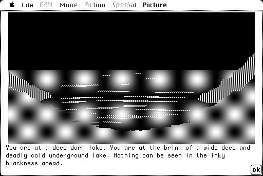 Hobbit, The Macintosh Screenshot: A deep lake...I can't go this way!