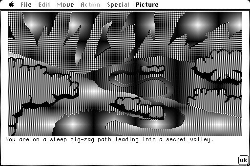 Hobbit, The Macintosh Screenshot: A zig-zagging path...