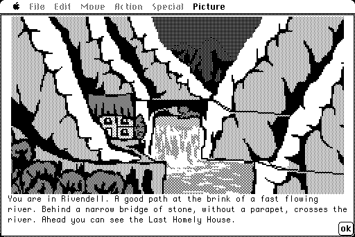 Hobbit, The Macintosh Screenshot: Welcome to Rivendell.