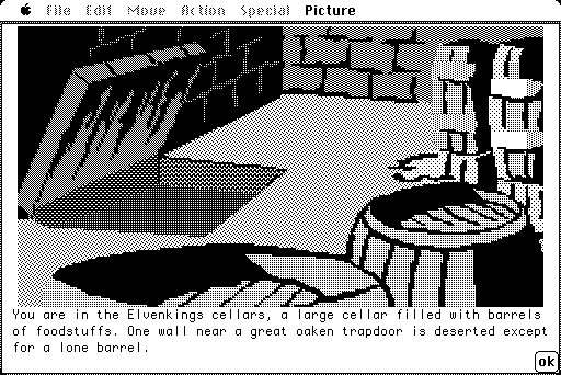Hobbit, The Macintosh Screenshot: Exploring the Elvenkings cellars...