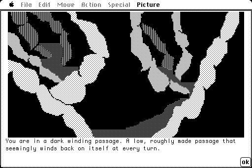 Hobbit, The Macintosh Screenshot: In a winding passage...