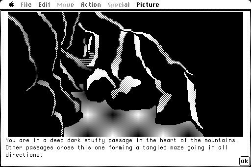 Hobbit, The Macintosh Screenshot: In a deep dark stuffy passage...