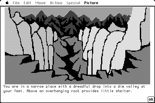 Hobbit, The Macintosh Screenshot: A dreadful drop up ahead!