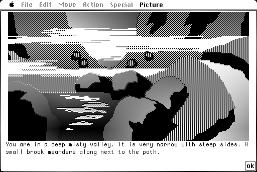 Hobbit, The Macintosh Screenshot: You are in a deep misty valley.