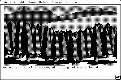 Hobbit, The Macintosh Screenshot: At the edge of a forest...