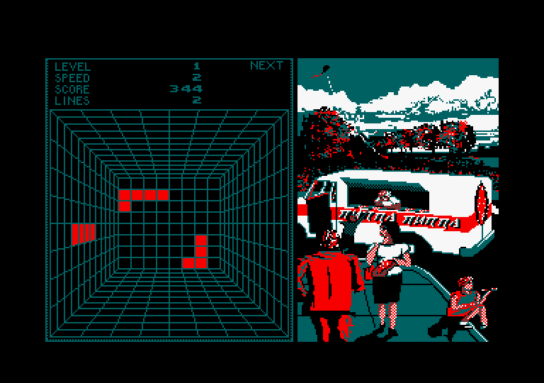 Welltris Amstrad CPC Screenshot: Starting a game on the second speed level.