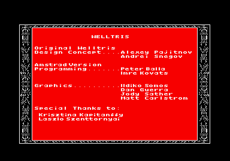Welltris Amstrad CPC Screenshot: Credits screen.