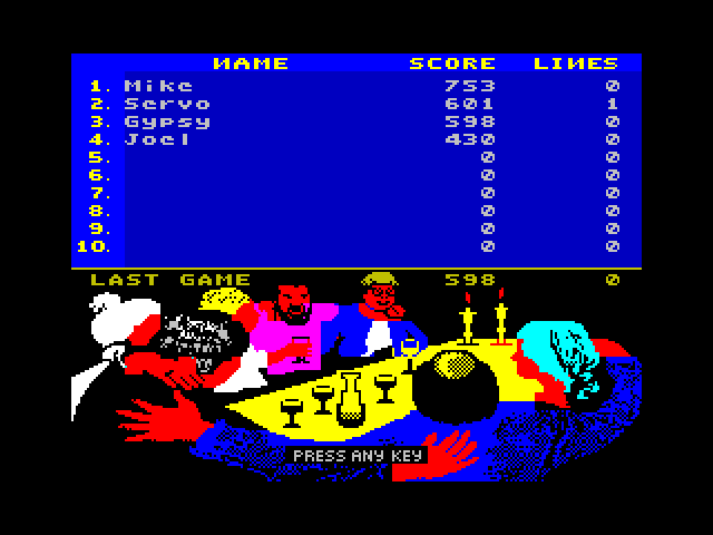 Welltris ZX Spectrum Screenshot: Game over.