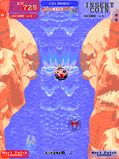 Toobin' Arcade Screenshot: Going over a waterfall...