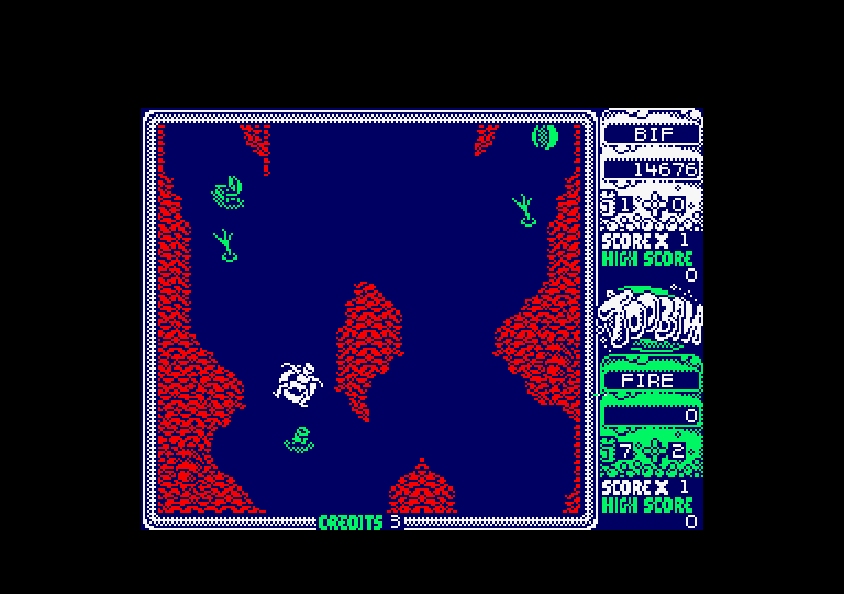 Toobin' Amstrad CPC Screenshot: A can blocks the path...