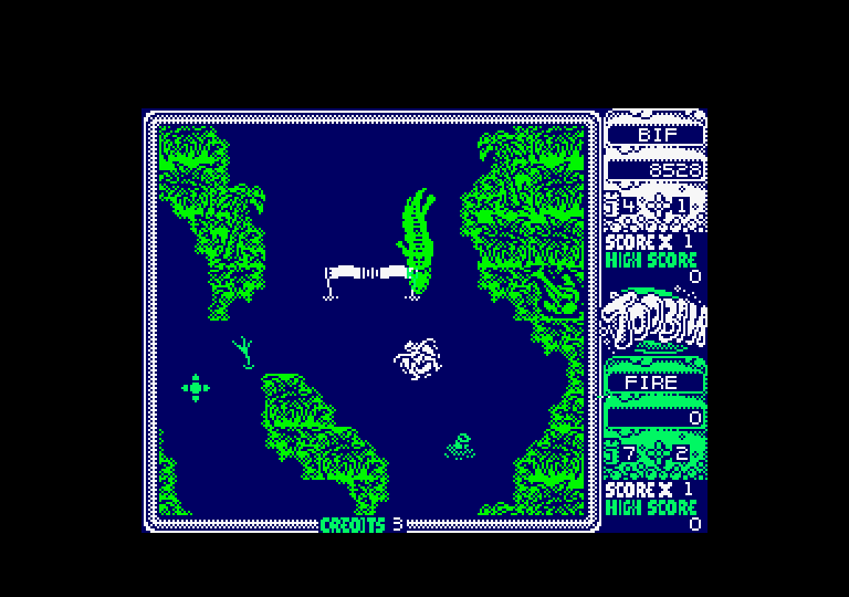Toobin' Amstrad CPC Screenshot: Look out, trouble sneaking up from behind!