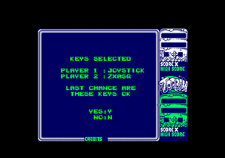 Toobin' Amstrad CPC Screenshot: Selecting controls.