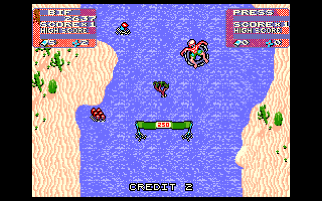 Toobin' IBM PC/Compatibles Screenshot: Can you make it through the goal posts for 20 points?
