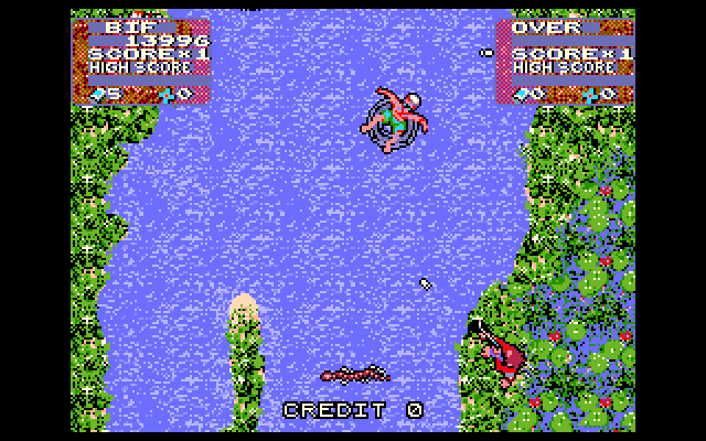 Toobin' IBM PC/Compatibles Screenshot: Sometimes the river splits into two.